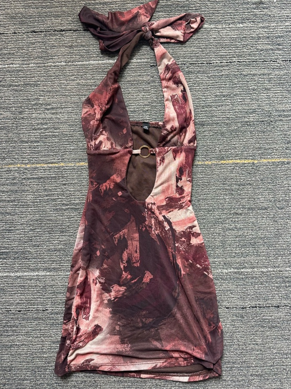 Tie-Back Halter Mini Dress in Wine Print